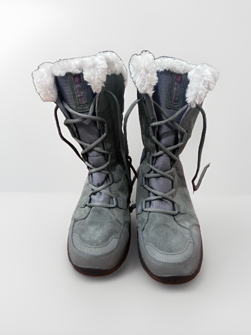 Columbia Minx Mid III Women's Waterproof Gray Faux Fur Lace-Up Winter Snow Boots
